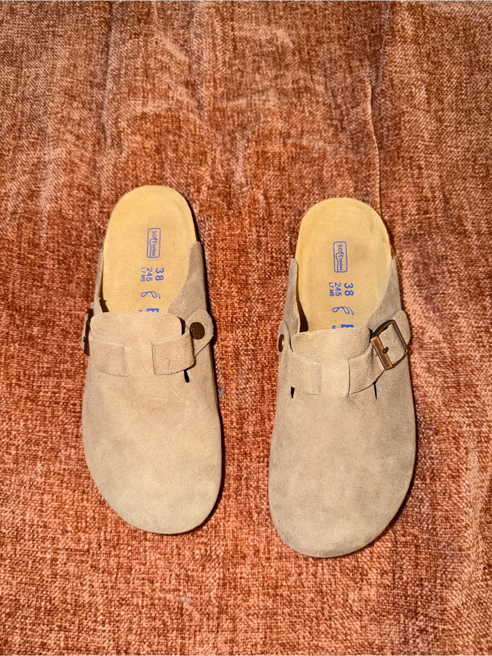 Birkenstock Suede Slip-On Clog in Light Beige